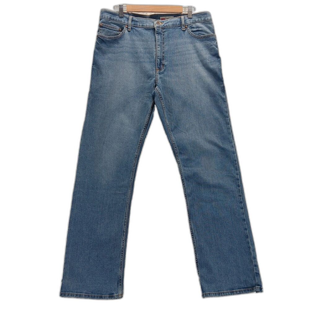 Wrangler Jeans Men 36x32 Blue Cotton Straight Fit Light Wash Workwear Classic